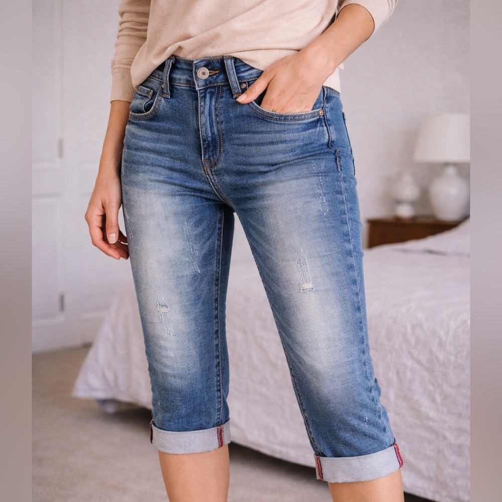 Philipp Plein Blue Cropped Distressed Jeans